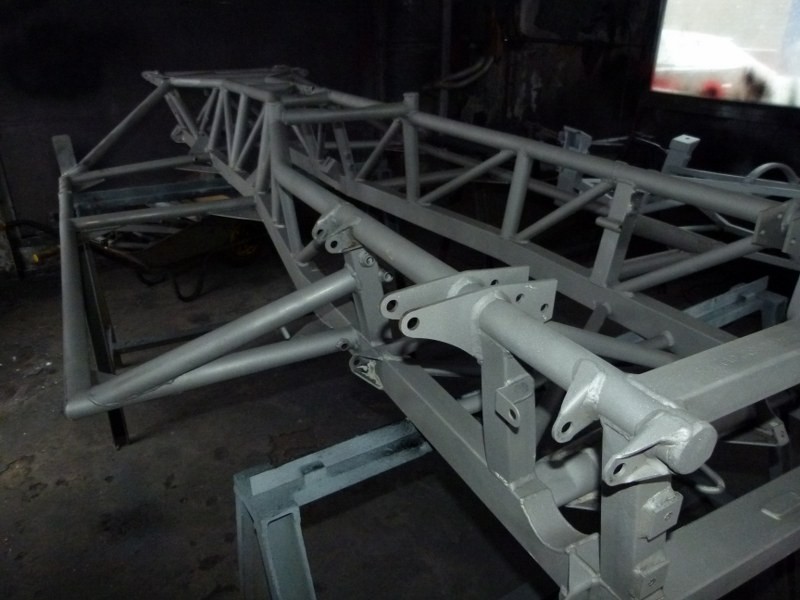 A TVR Griffith chassis after shot blasting